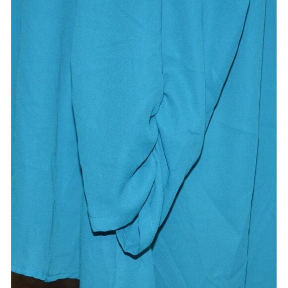 Valerie Stevens Blue Button Front Blouse Size 3X Flowy Chiffon 3/4 Ruched Sleeve - Picture 7 of 11